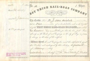 Troy Union Rail-Road Co. - Stock Certificate